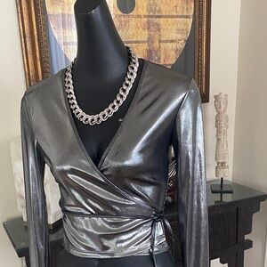 American Apparel Metallic Wrap Top - Liquid Silver